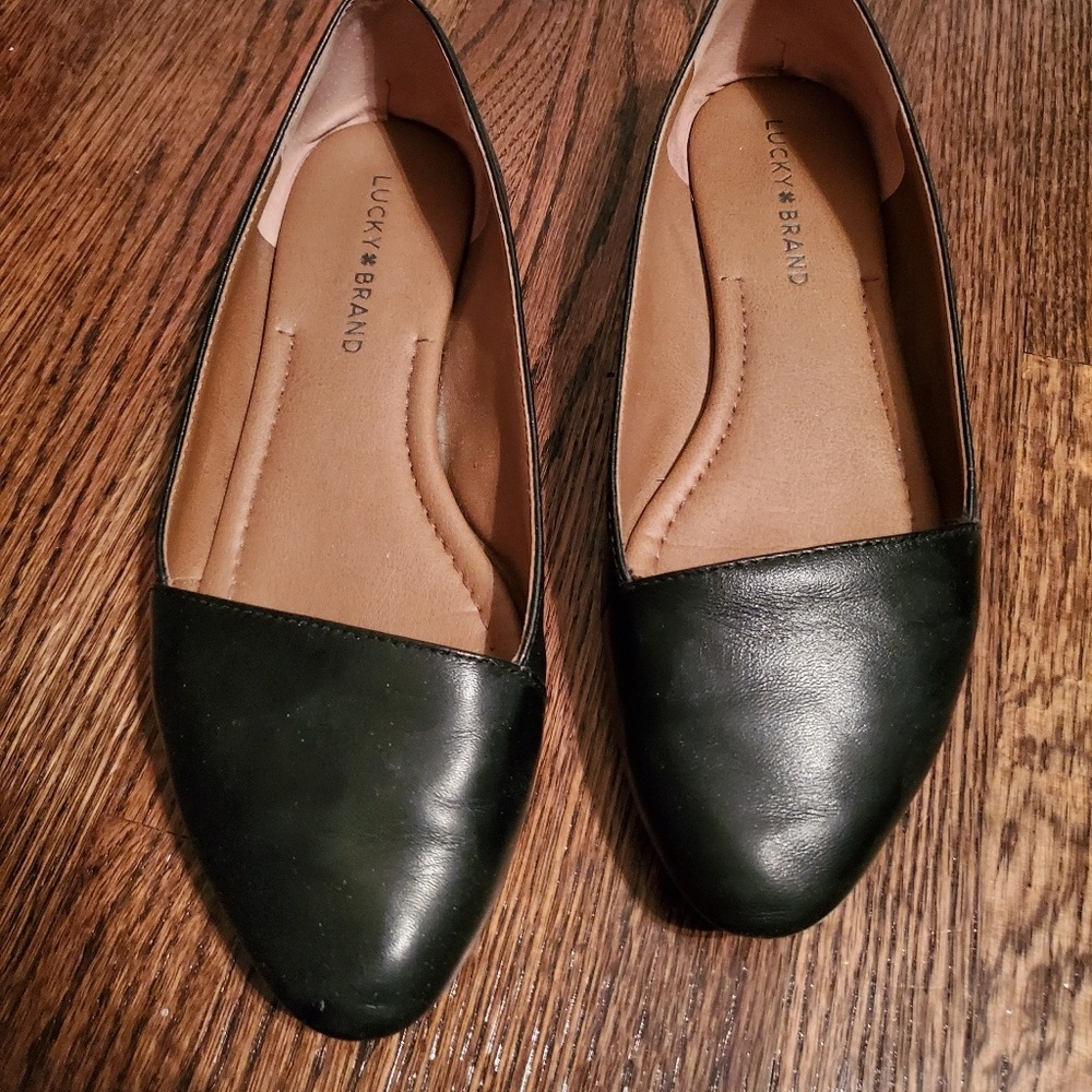 Lucky brand asymmetrical black leather flats